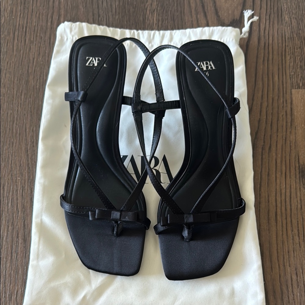 Zara Black Strappy Sandals with Kitten Heel